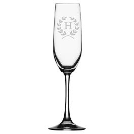 Champagne Flute Glass - Wreath Initial