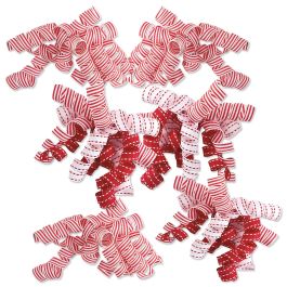 Red & White Fabric Curly Bows - Set of 18