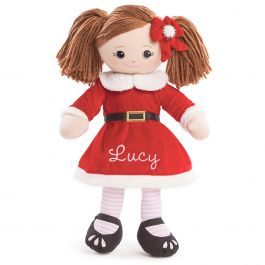 Brunette Rag Doll in Santa Dress