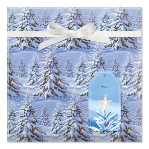 Snowy Tree Jumbo Rolled Gift Wrap and Labels