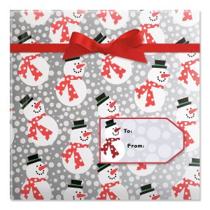 Silver and Red Snowmen Jumbo Rolled Gift Wrap