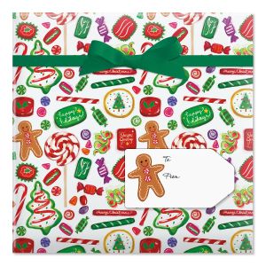 Christmas Candy Jumbo Rolled Gift Wrap and Labels