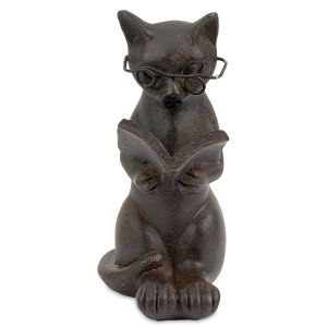 Cat Reading Figurine