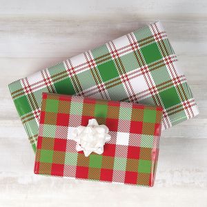 Christmas Plaid Flat Gift Wrap Sheets - BOGO