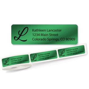 Green Foil with Initial Standard Rolled Address Labels