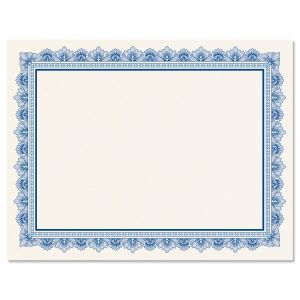 Intricate Blue Certificate on White Parchment