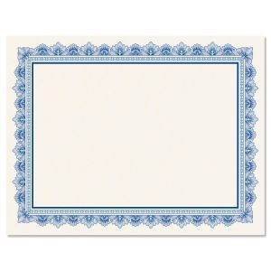 Intricate Blue Certificate on White Parchment
