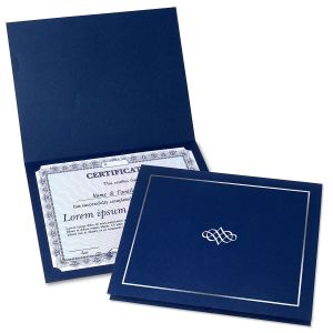 Ornate Blue Certificate Folder with Silver Border/Crest