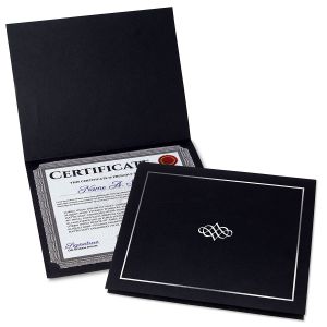 Ornate Black Certificate Folder with Silver Border/Crest