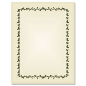 Ecru Holly & Berry Frame Christmas Letter Papers