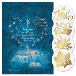 Star Heart Nativity Foil Christmas Cards