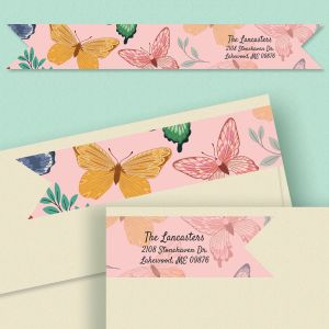 Pink Butterflies Wrap Around Diecut Address Labels