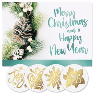 Merry Wreath Tree Foil Personalized Christmas Cards