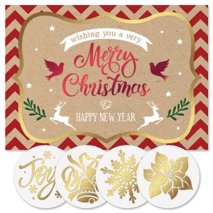 Merry Christmas Kraft Foil Personalized Christmas Cards