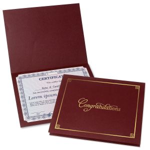 Burgundy Gold Border Congrats Certificate Folder