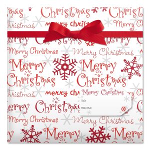 Merry Christmas Script Jumbo Rolled Gift Wrap and Labels
