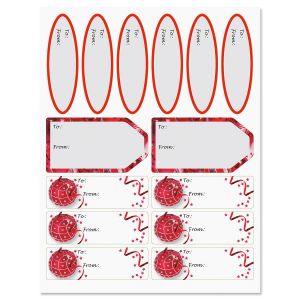 Red & White Ornaments Gift Wrap To/From Labels