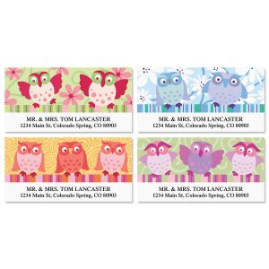 Owls with Flowers Deluxe Address Labels  (4 designs)