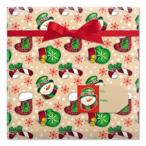 Country Mitten & Stocking Jumbo Rolled Gift Wrap and Labels