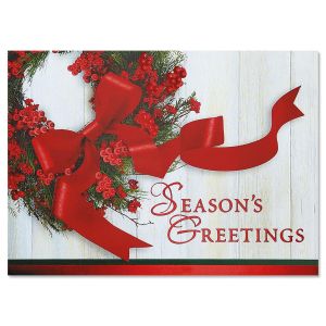 Wreath & Ribbon Deluxe Foil Christmas Cards