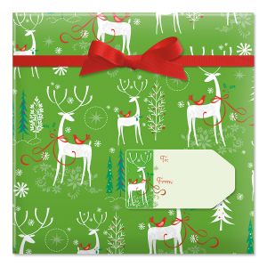 Reindeer Forest Jumbo Rolled Gift Wrap and Labels
