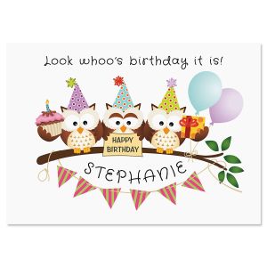 Owl Trio Personalized Birthday Card