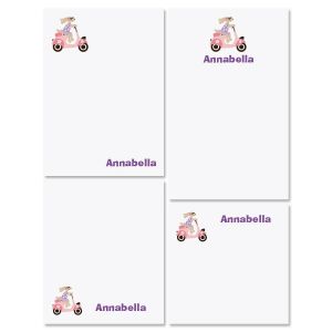 Pink Scooter Personalized Notepad Set