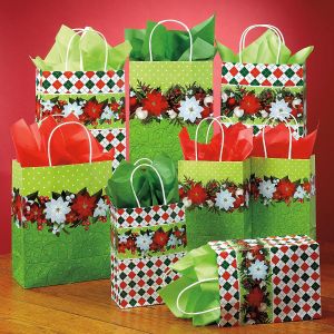 Poinsettia & Holly Gift Bag Set