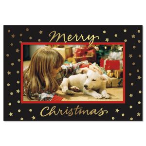 Gold on Black Deluxe Photo Sleeve Christmas Cards