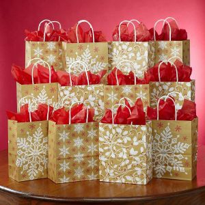 Snowflakes & Holly Kraft Gift Bags