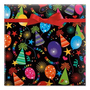 Black Birthday Hats Jumbo Rolled Gift Wrap