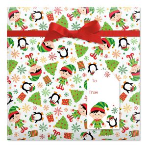 Elves Jumbo Rolled Gift Wrap and Labels