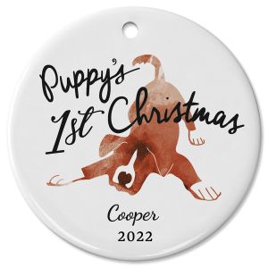Puppy's First Christmas Ceramic Personalized Christmas Ornament