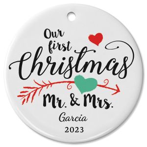 First Christmas Wedding Ceramic Personalized Christmas Ornament