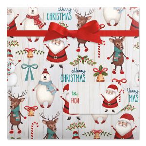 Santa & Friends Jumbo Rolled Gift Wrap and Labels