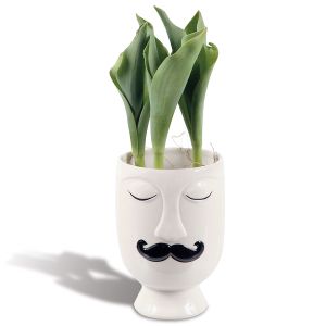 Mustache Ceramic Face Vase