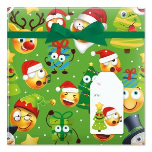 Christmas Emoji Jumbo Rolled Gift Wrap and Labels