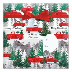 Red Truck  Jumbo Rolled Gift Wrap and Labels