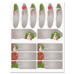 Wood Paneled Snowman Gift Wrap To/From Labels