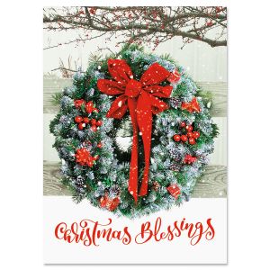 Wreath In Snow Religious Christmas Cards