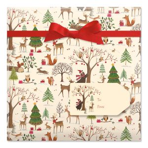 Christmas Woods Jumbo Rolled Gift Wrap and Labels