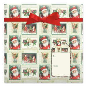 Santa Squares Jumbo Rolled Gift Wrap and Labels