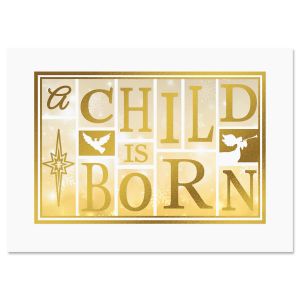 A Child Is Born Religious Deluxe Foil Christmas Cards