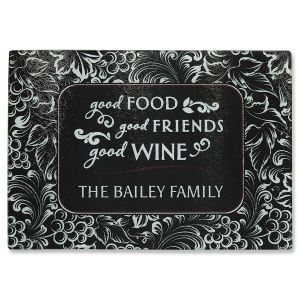 Good Food, Wine, and Friends Tempered Glass Cutting Board