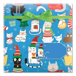 Christmas Cats Jumbo Rolled Gift Wrap and Labels