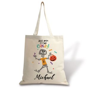 Kids' Skeleton Halloween Personalized Canvas Tote