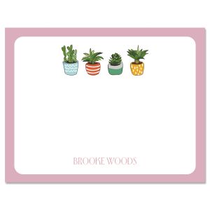 Pink Border Succulents Personalized Note Cards