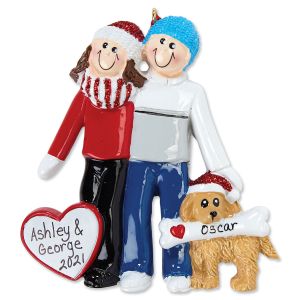 Couple with Dog Christmas Ornament