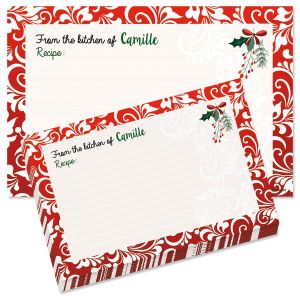 Red Damask Personalized Recipe Cards