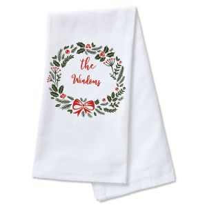 Holiday Wreath Personalized Kitchen Towel